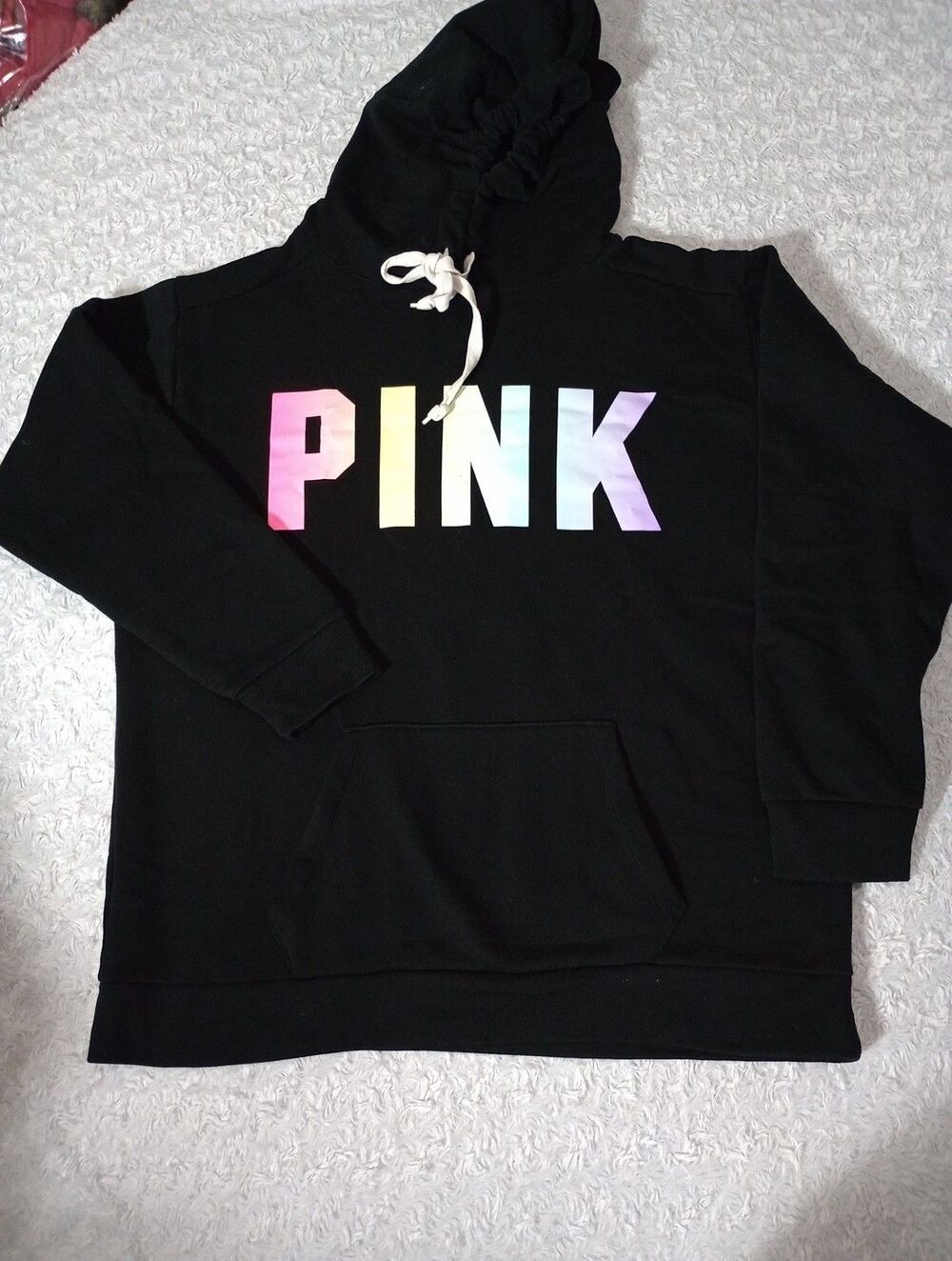 Victoria’s Secret Love PINK sz L Black Pullover Hoodie Sweatshirt